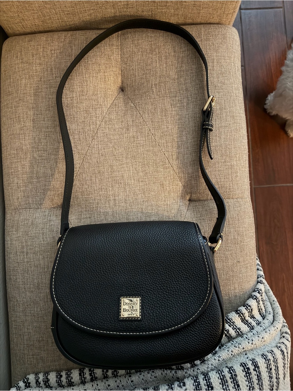 Dooney & Bourke Black Pebbled Leather Saddle Crossbody Bag